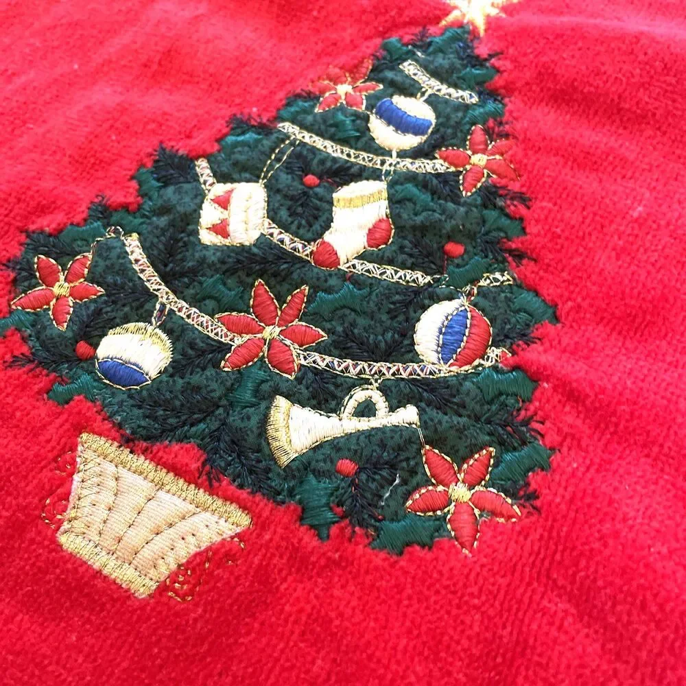 USA Vintage Christmas Tree Bath Towels 23x44” Embroidered Applique